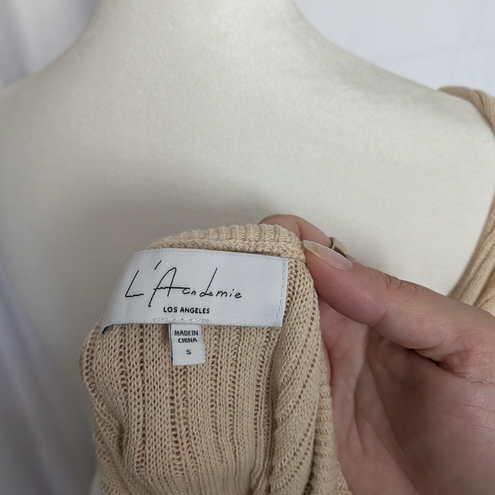 L'Academie Cream Halter Cutout Ribbed Midi Dress Size Small - Picture 5 of 6